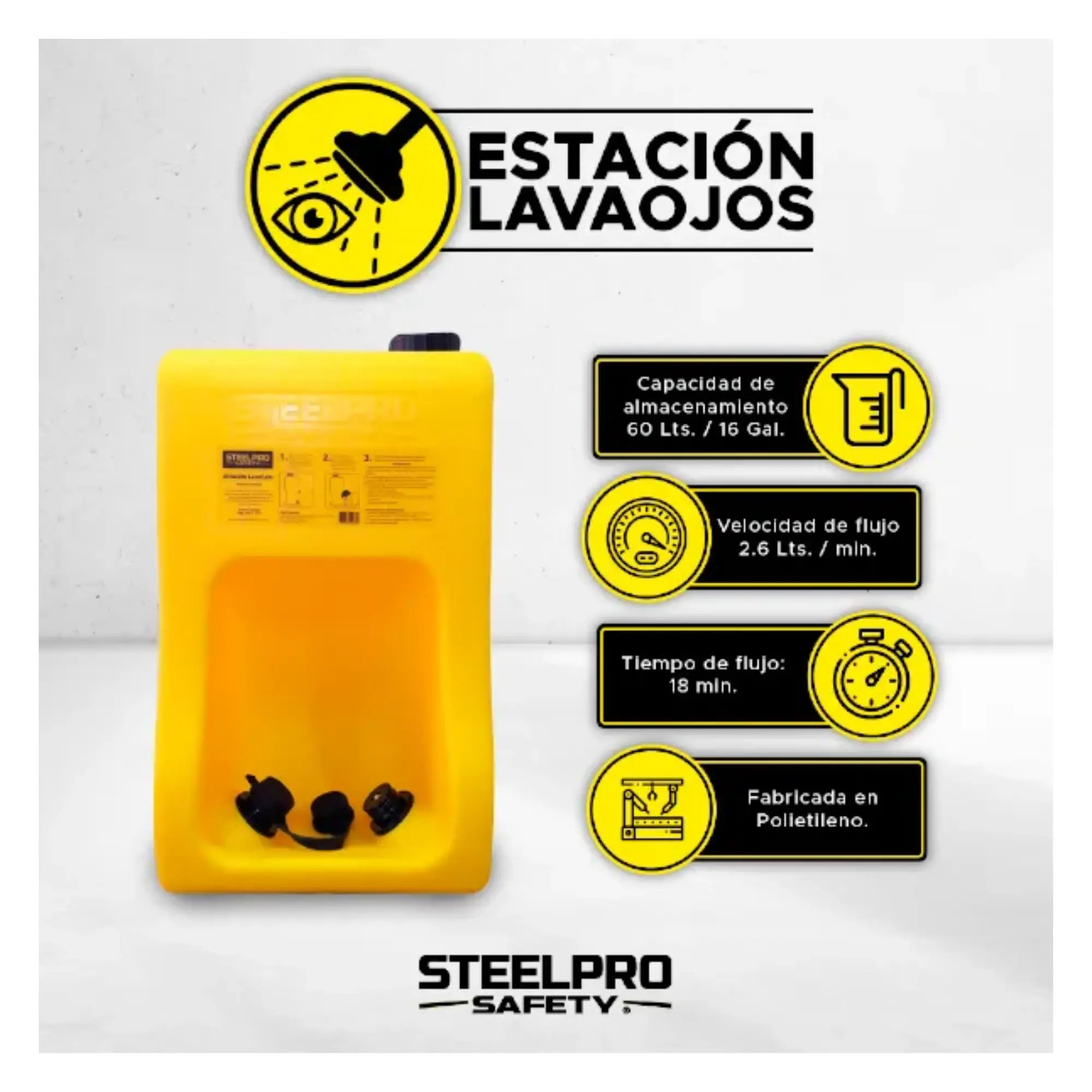 ESTACION EQUIPO LAVA OJOS CAPACIDAD 60,56 LTRS STEELPRO 250700530002 - Image 5