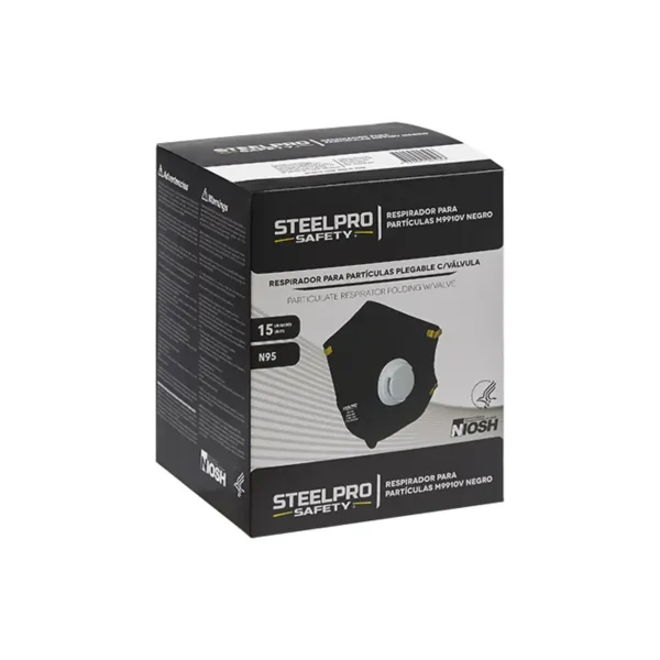 RESPIRADOR M9910 CON VALVULA PLEGABLE NEGRO N95 STEELPRO 501279 - Image 2