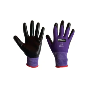 GUANTE MULTIFLEX POLIESTER NITRILO PURPURA  STEELPRO T-S/8 502076 - T-M/9 502077 - 502078 T-L/10